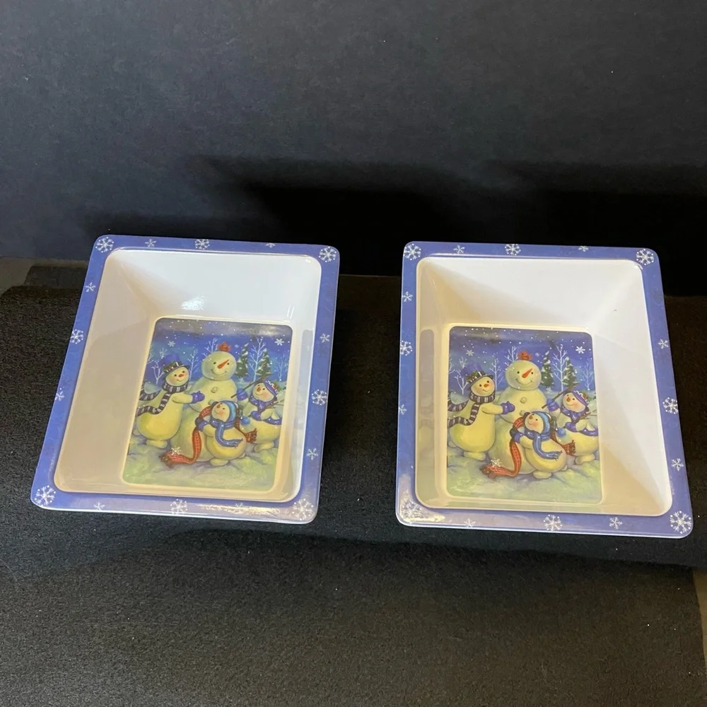 2 Snowman Snack Rectangle Bowls 6 x 5.25 Inches - Picture 11 of 16